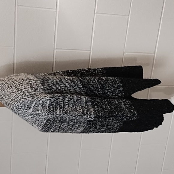 Cardigan Sweater Black Winter White Silver Wide Stripe Large Side Slits - Picture 3 of 11